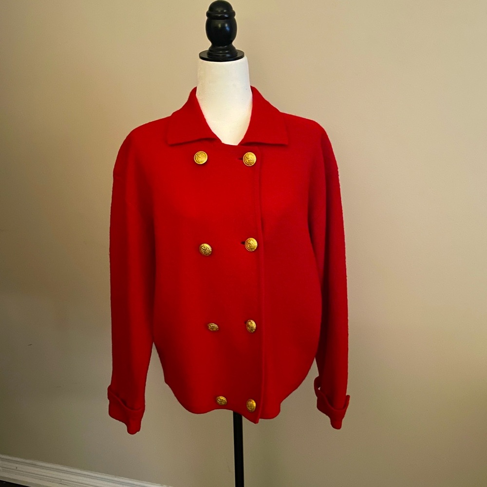 Red light weight wool sweater/jacket.